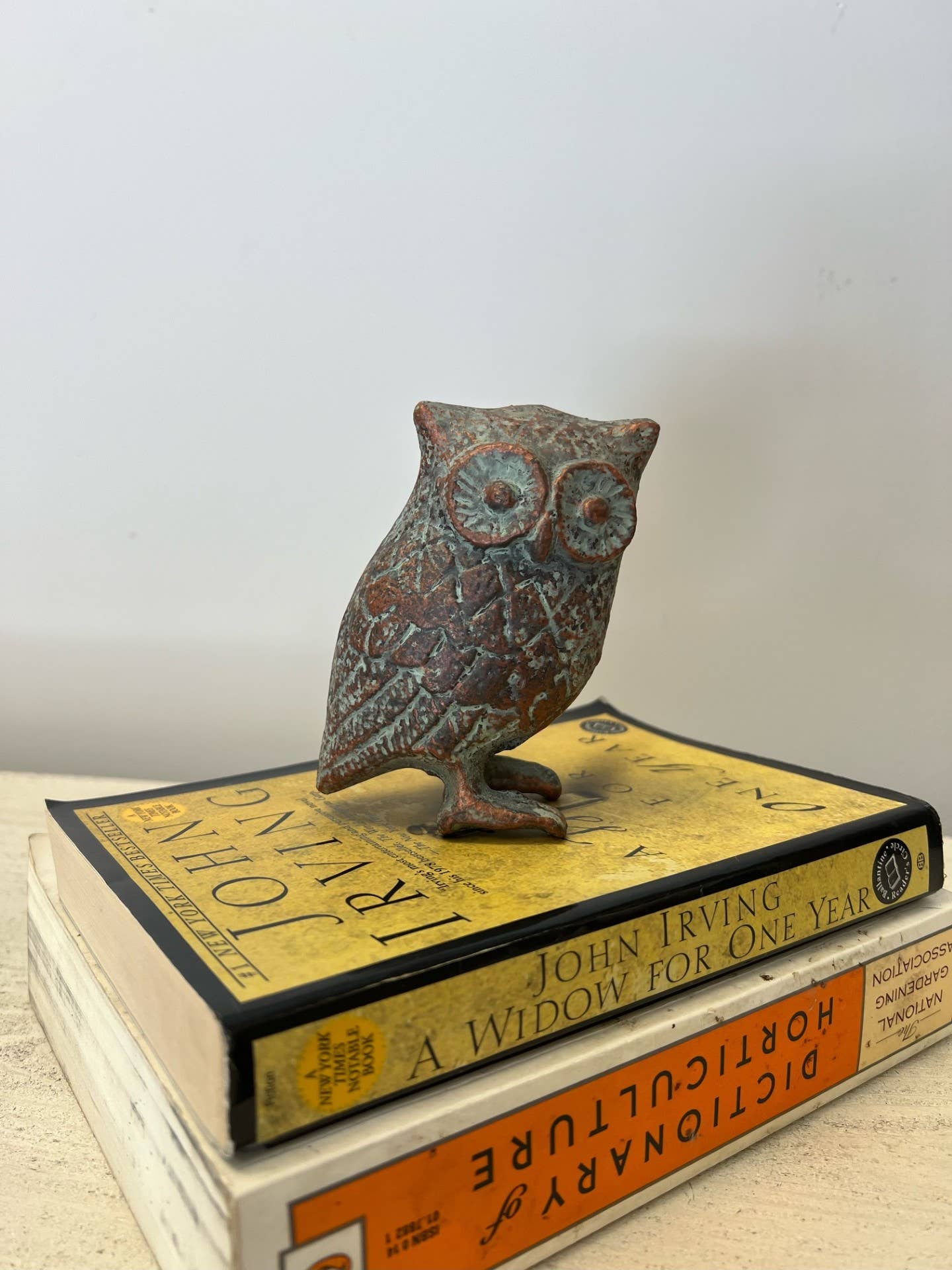 Cast Iron Owl in Antique Green, Blue Rustic Finish