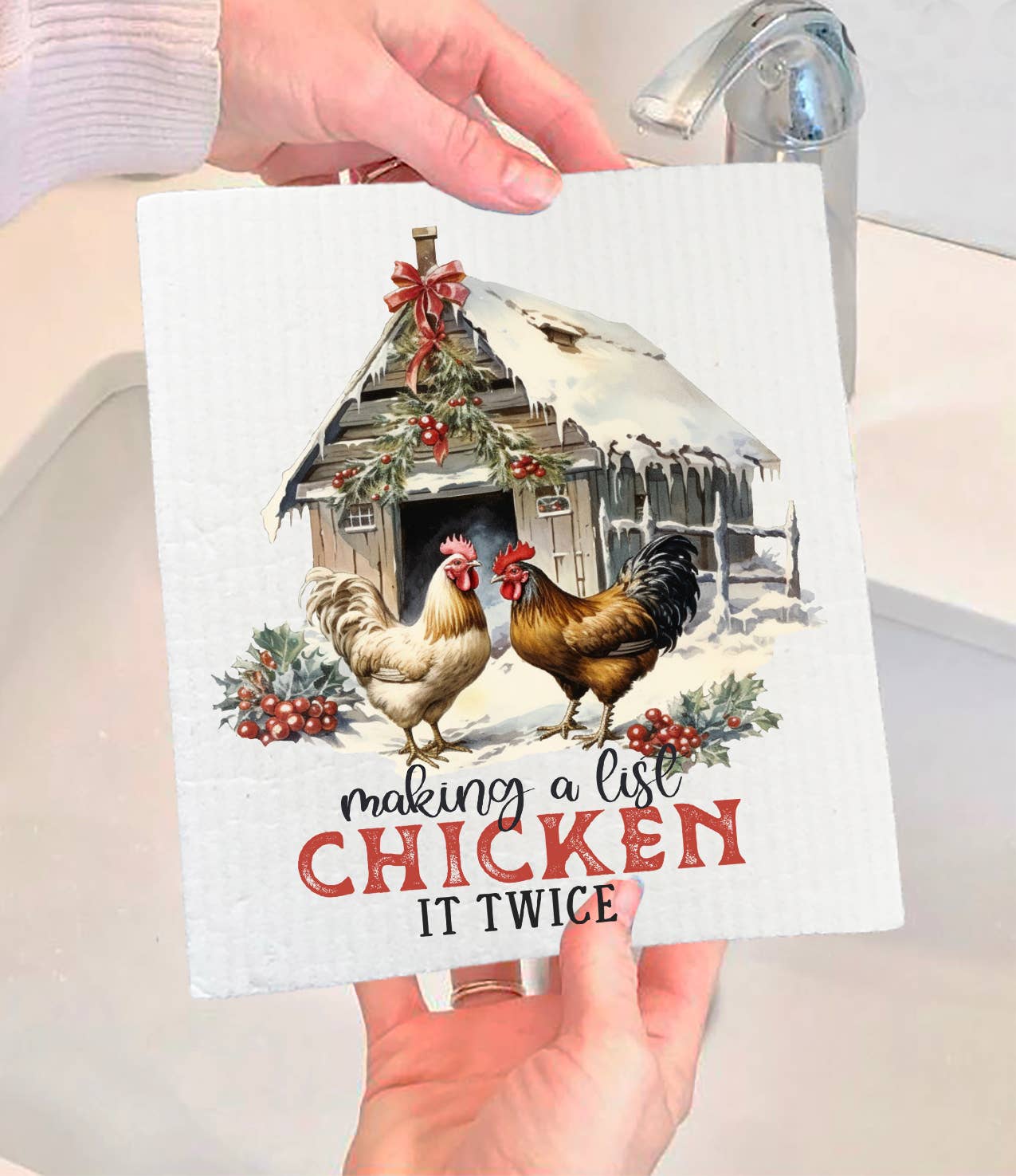 Christmas Making a List Chicken Swedish Dishcloth - The Mirrored Past