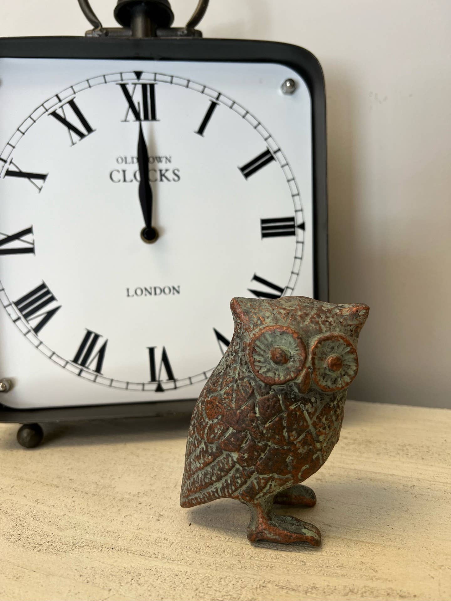 Cast Iron Owl in Antique Green, Blue Rustic Finish