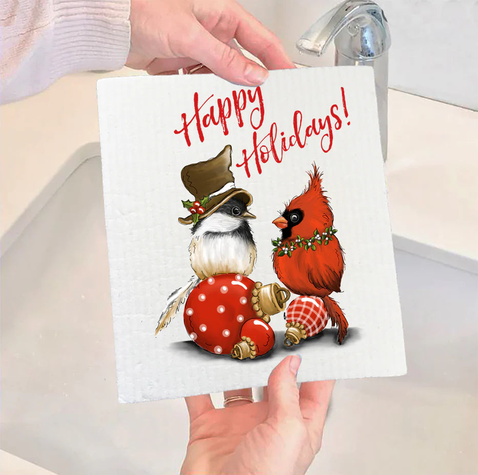 Christmas Birds Cardinal Swedish Dish Cloth - The Mirrored Past