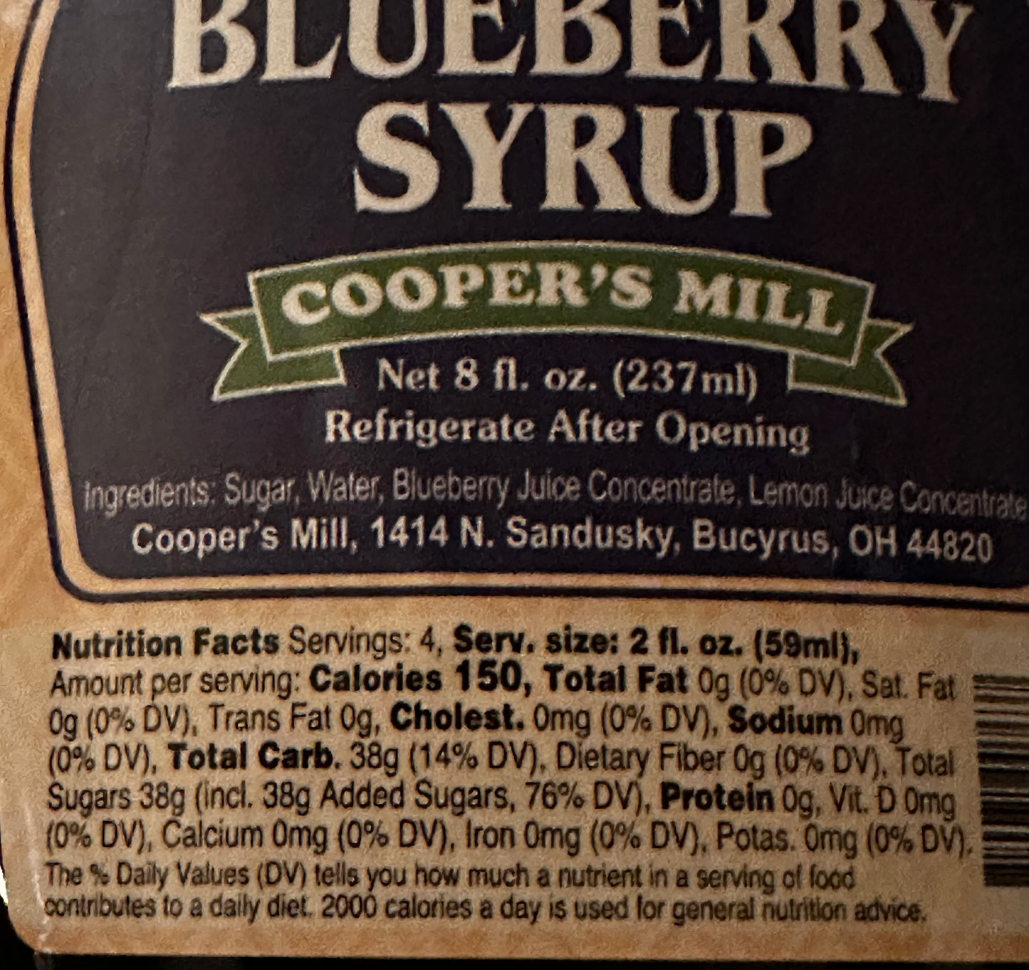 Blueberry Syrup, 8 oz Bottle