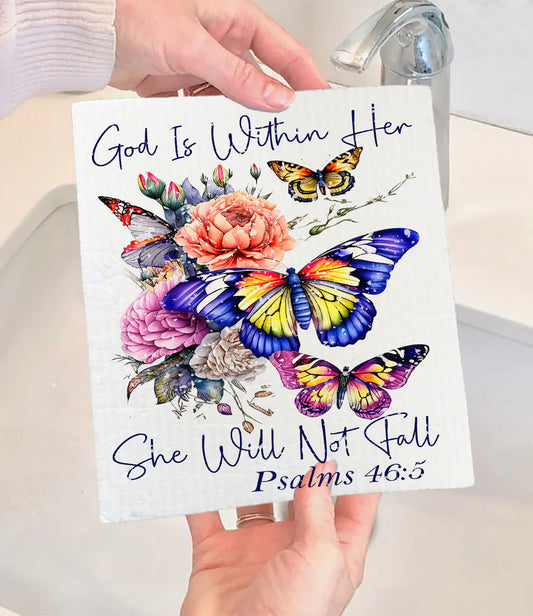 Swedish Dish Cloth | She Will Not Fall Butterfly Spiritual