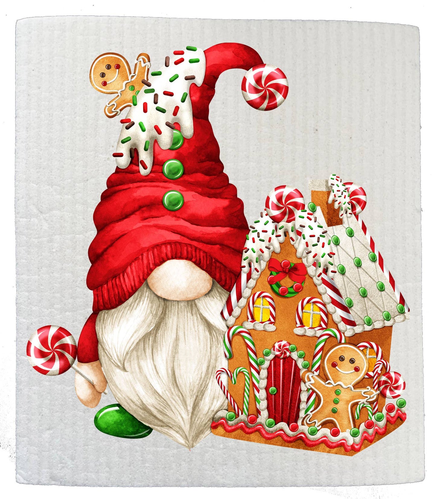 Christmas Gnome Gingerbread House Kitchen SWEDISH DISH CLOTH - The Mirrored Past