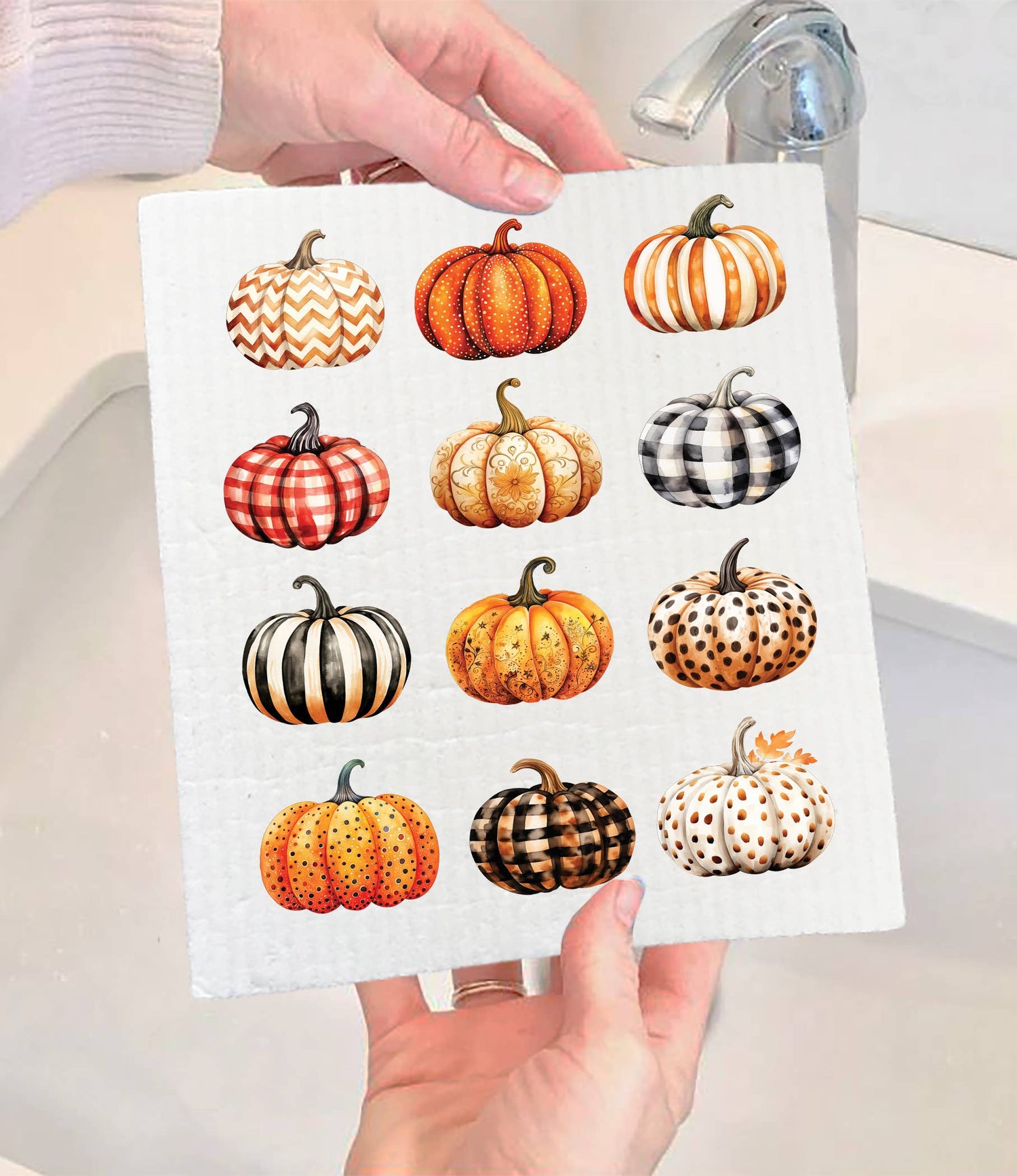 Fall Autumn Variety of Pumpkins Swedish Dishcloth - The Mirrored Past