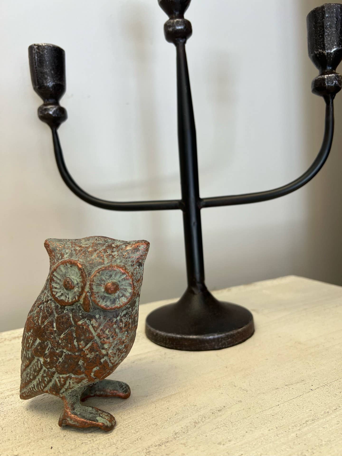 Cast Iron Owl in Antique Green, Blue Rustic Finish