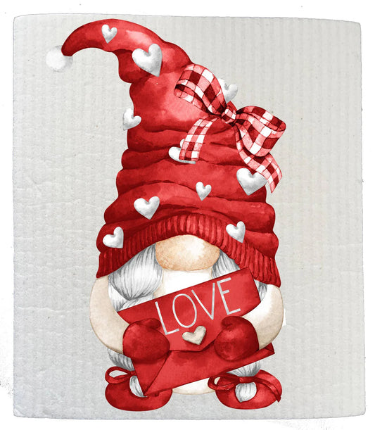 Swedish Dishcloth | Valentine Red Gnome Love