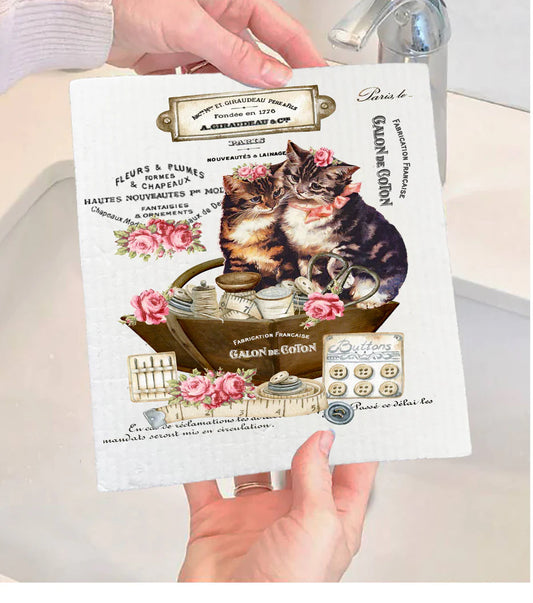 Swedish Dishcloth | Country Vintage French Kittens Cats